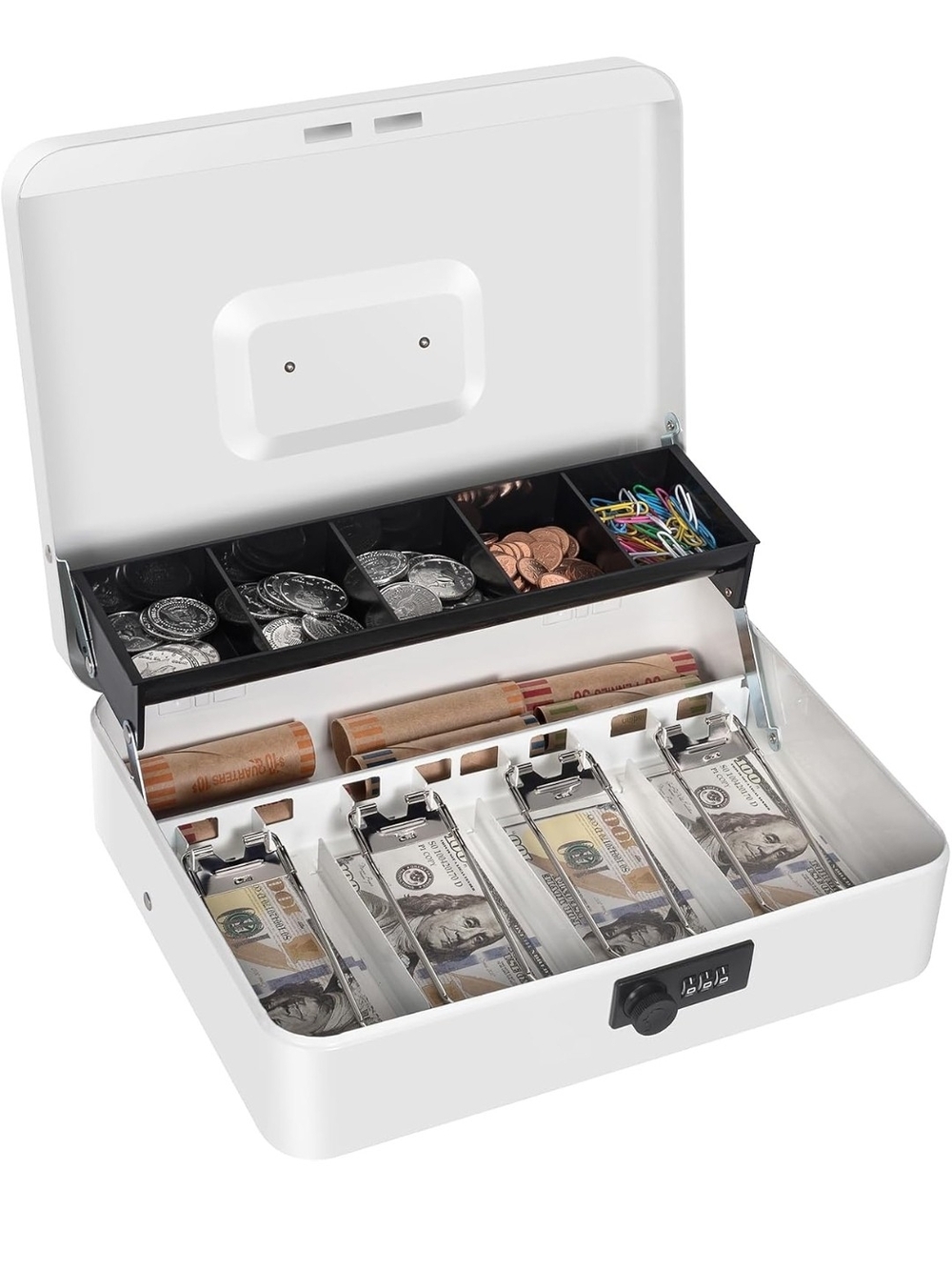 Cash Box with Money Tray and Combination Lock - Home Storage & Organization